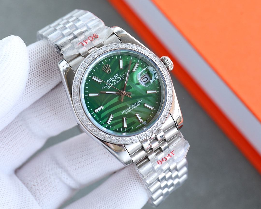 ROLEX DATEJUST GREEN DIAL PALM LEAF PATTERN 36MM 126284RBR