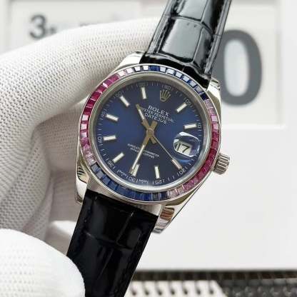 ROLEX OYSTER PERPETUAL DATEJUS NAVY BLUE DIAL RUBY AROUND 40MM