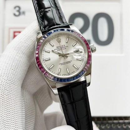 ROLEX OYSTER PERPETUAL DATEJUS WHITE DIAL RUBY AROUND 40MM