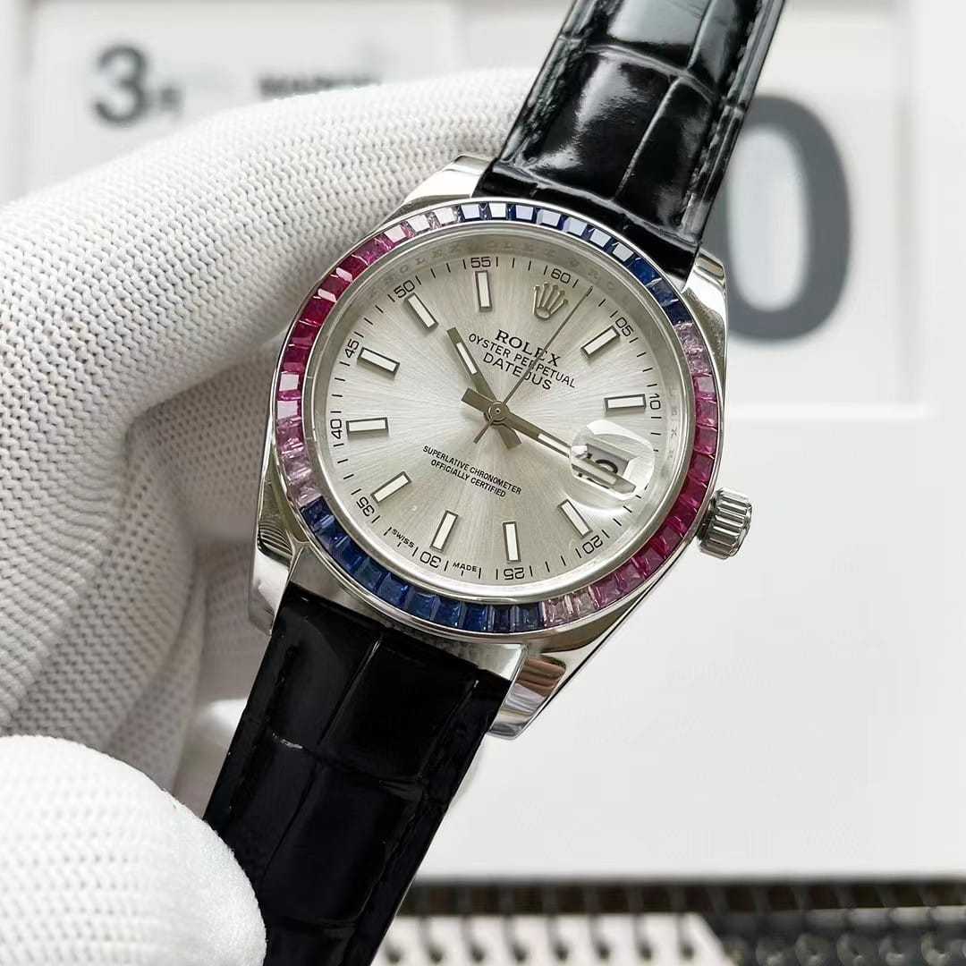 ROLEX OYSTER PERPETUAL DATEJUS WHITE DIAL RUBY AROUND 40MM