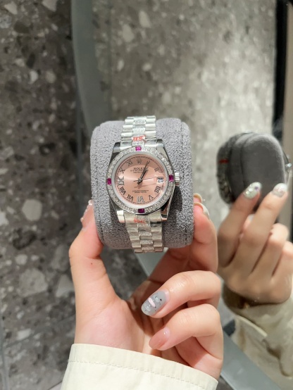 ROLEX LADY DATEJUST BRACELET WHITE GOLD DIAMOND BEZEL PINK ROMAN 31MM