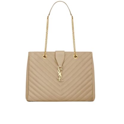 YSL GRAIN DE POUDRE MATELASSE CHEVRON SHOPPING BAG GOLD HARDWARE BEIGE 32CM