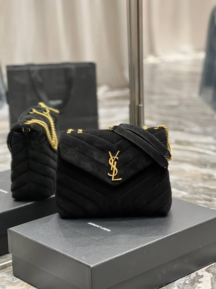 YSL LOULOU SMALL FLAP BAG SUEDE BLACK 25CM