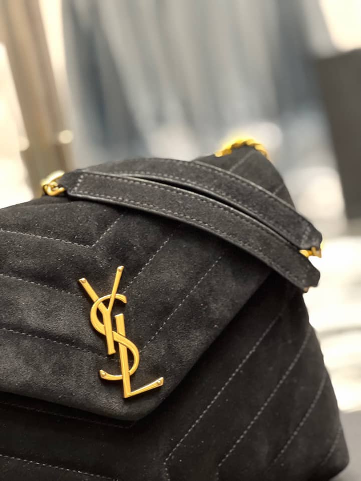 YSL LOULOU SMALL FLAP BAG SUEDE BLACK 25CM