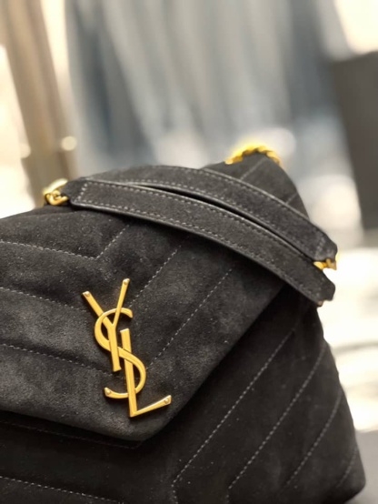 YSL LOULOU SMALL FLAP BAG SUEDE BLACK 25CM