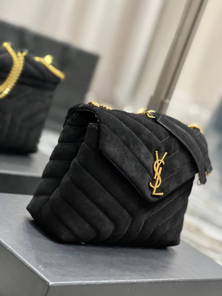 YSL LOULOU SMALL FLAP BAG SUEDE BLACK 25CM