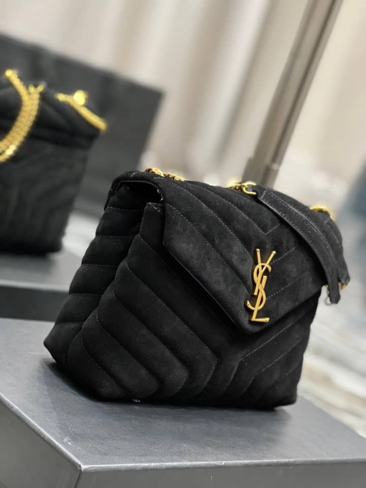 YSL LOULOU SMALL FLAP BAG SUEDE BLACK 25CM
