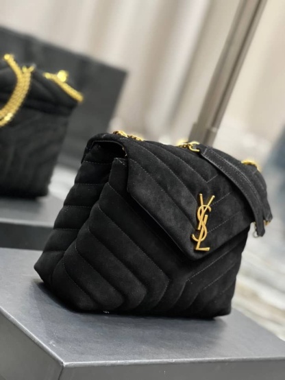 YSL LOULOU SMALL FLAP BAG SUEDE BLACK 25CM