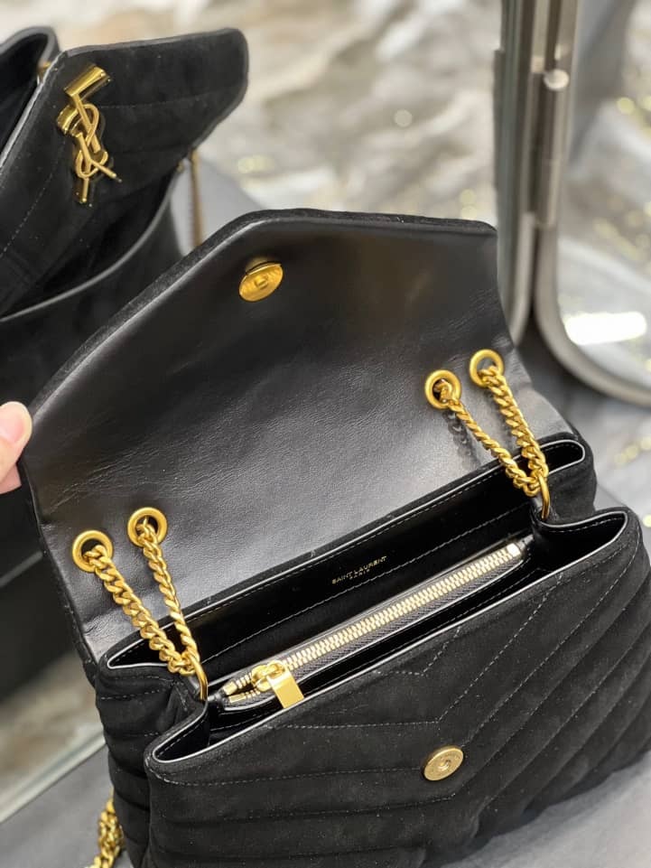 YSL LOULOU SMALL FLAP BAG SUEDE BLACK 25CM