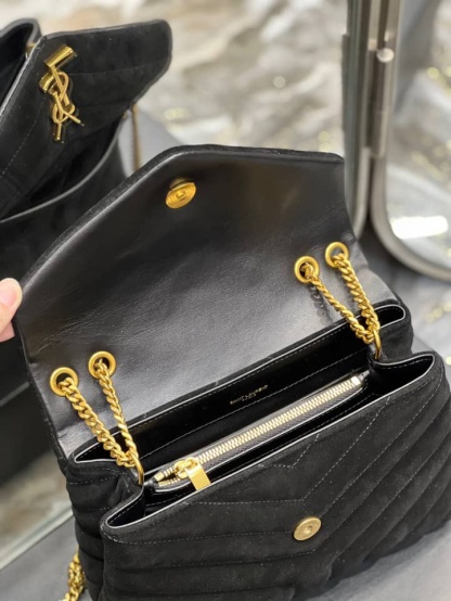 YSL LOULOU SMALL FLAP BAG SUEDE BLACK 25CM