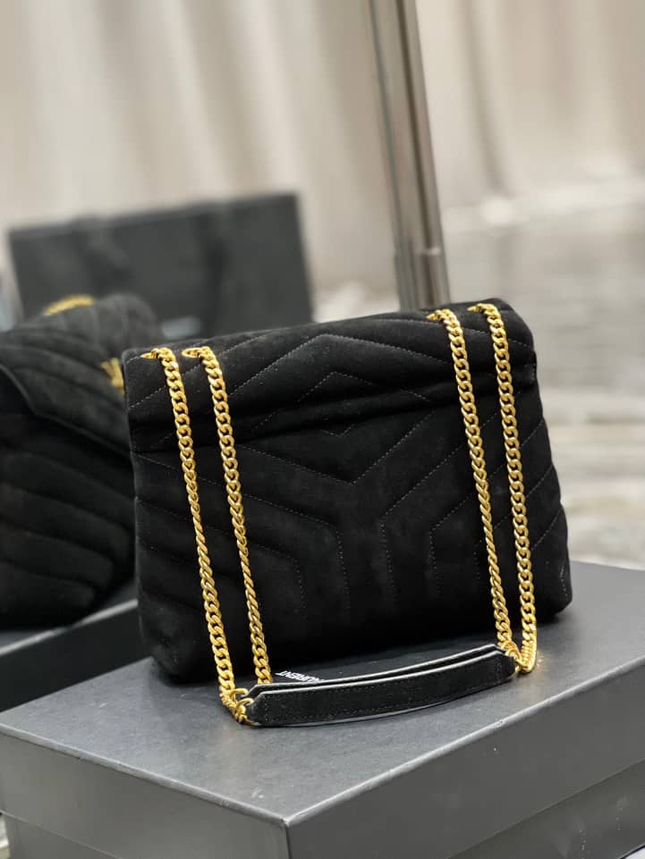 YSL LOULOU SMALL FLAP BAG SUEDE BLACK 25CM