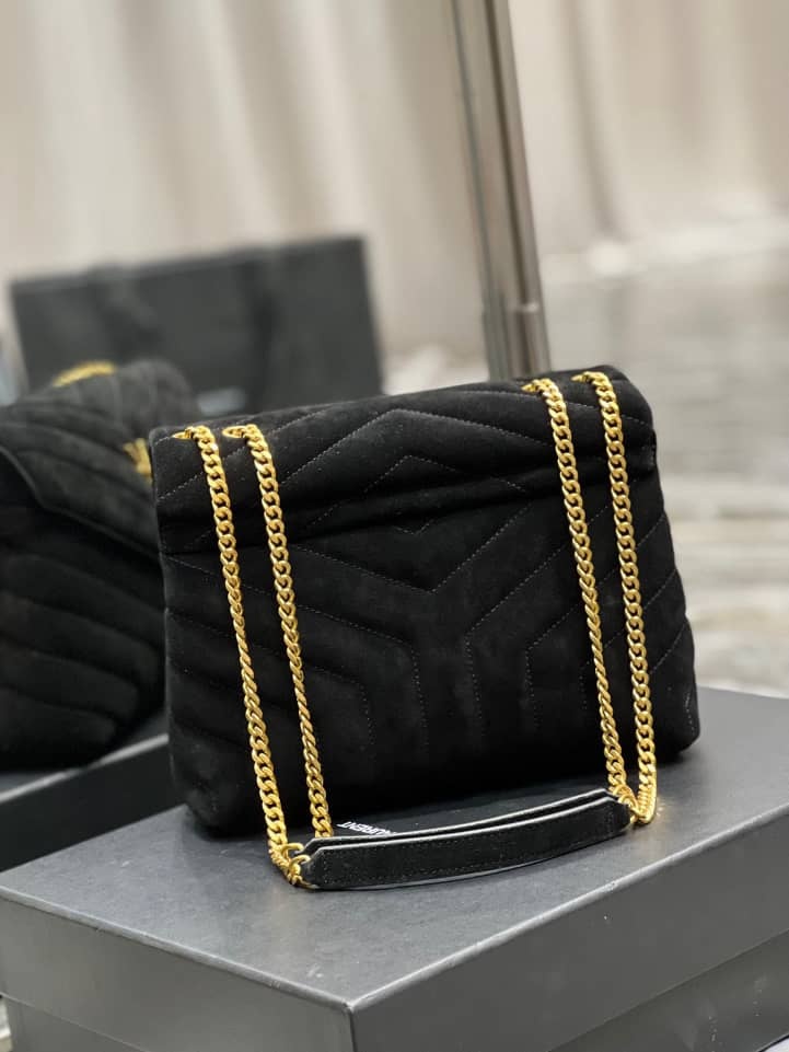 YSL LOULOU SMALL FLAP BAG SUEDE BLACK 25CM
