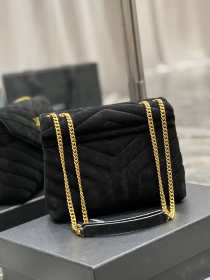 YSL LOULOU SMALL FLAP BAG SUEDE BLACK 25CM