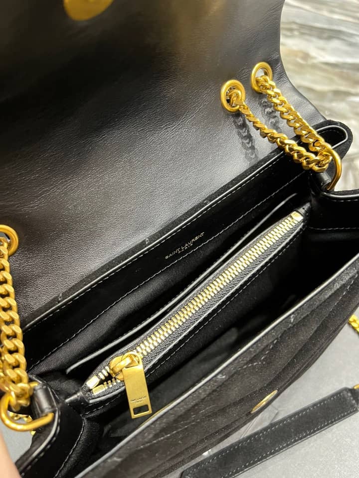 YSL LOULOU SMALL FLAP BAG SUEDE BLACK 25CM