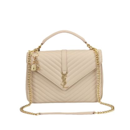 YSL COLLEGE LARGE CHAIN BAG BEIGE 25CM
