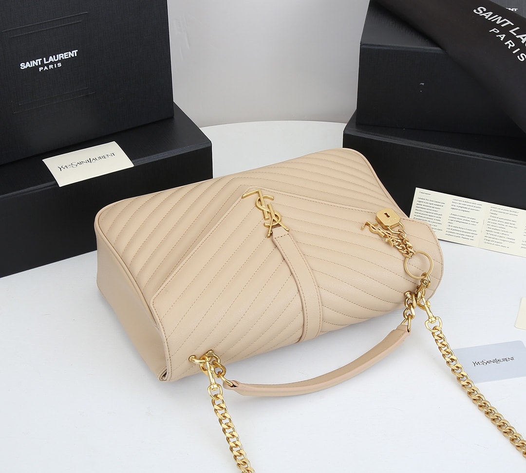 YSL COLLEGE LARGE CHAIN BAG BEIGE 25CM
