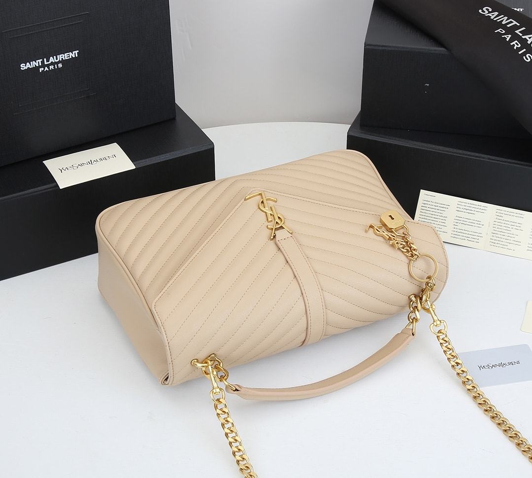 YSL COLLEGE LARGE CHAIN BAG BEIGE 25CM
