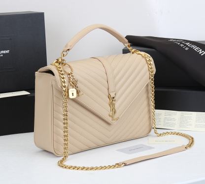 YSL COLLEGE LARGE CHAIN BAG BEIGE 25CM