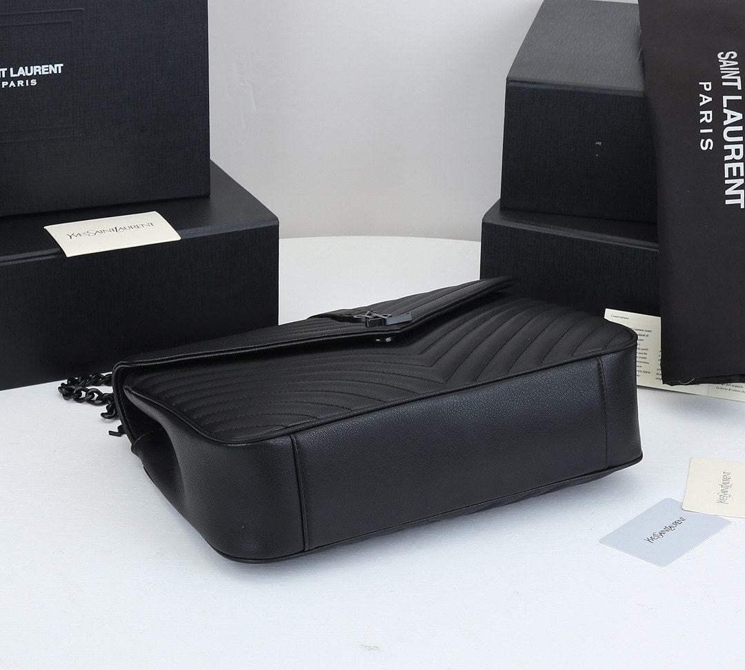YSL COLLEGE LARGE CHAIN BAG BLACK TONE HARDWARE 32CM