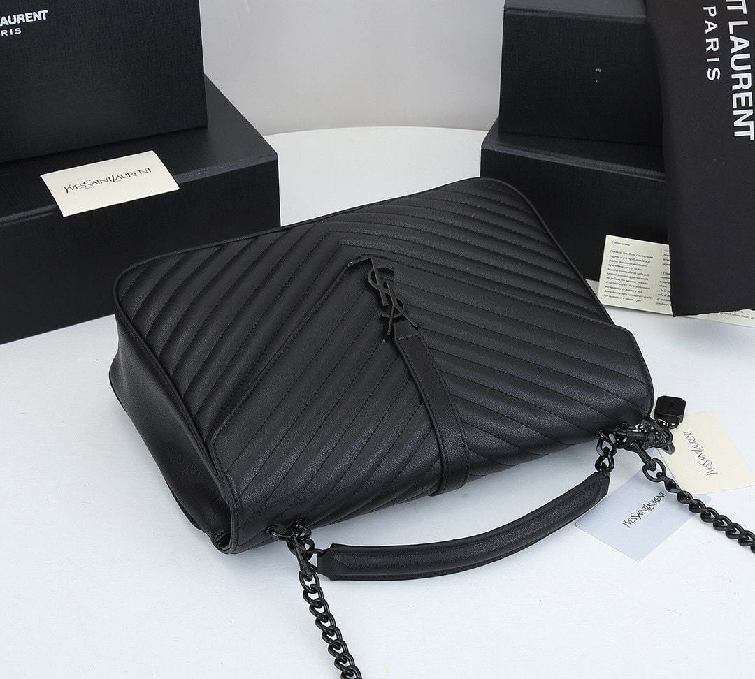 YSL COLLEGE LARGE CHAIN BAG BLACK TONE HARDWARE 32CM