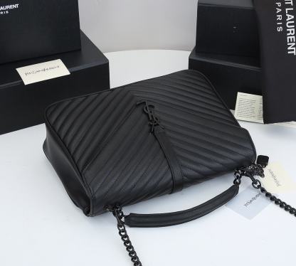 YSL COLLEGE LARGE CHAIN BAG BLACK TONE HARDWARE 32CM
