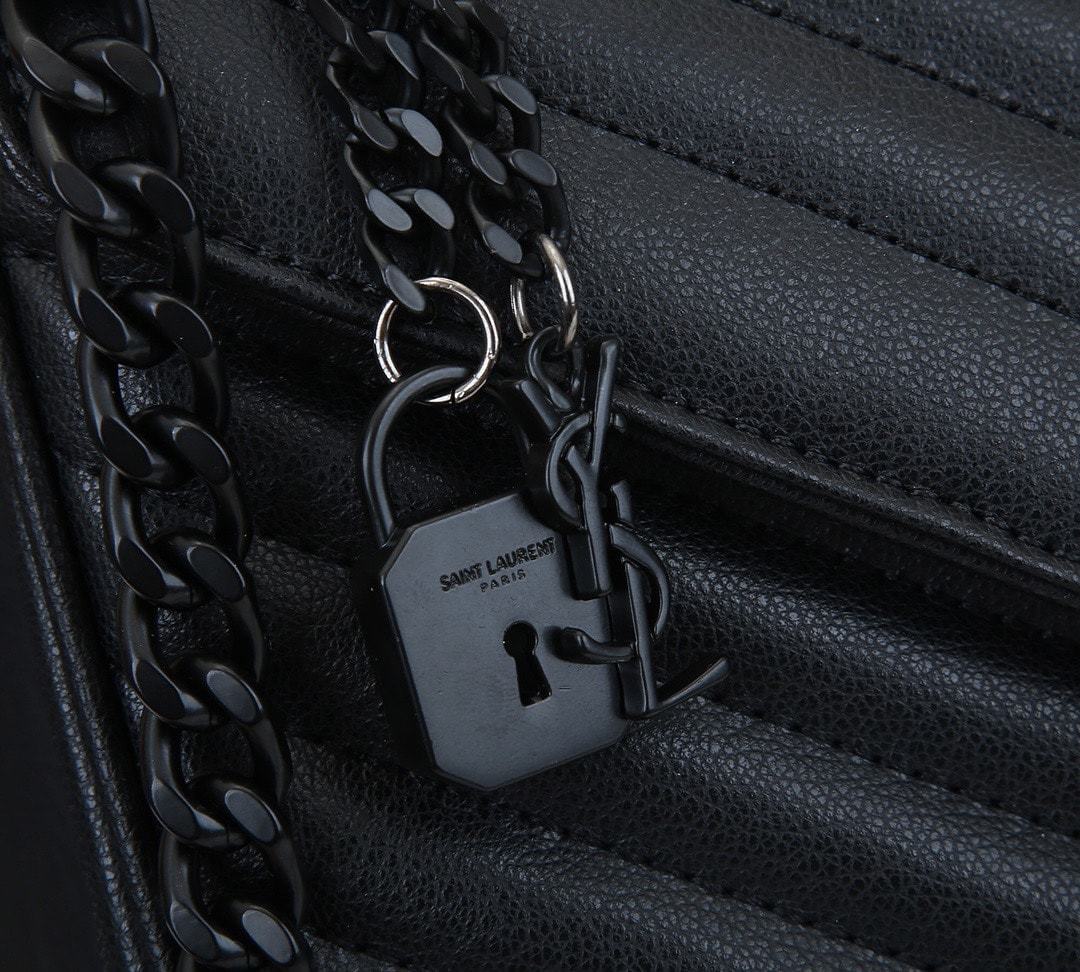 YSL COLLEGE LARGE CHAIN BAG BLACK TONE HARDWARE 32CM