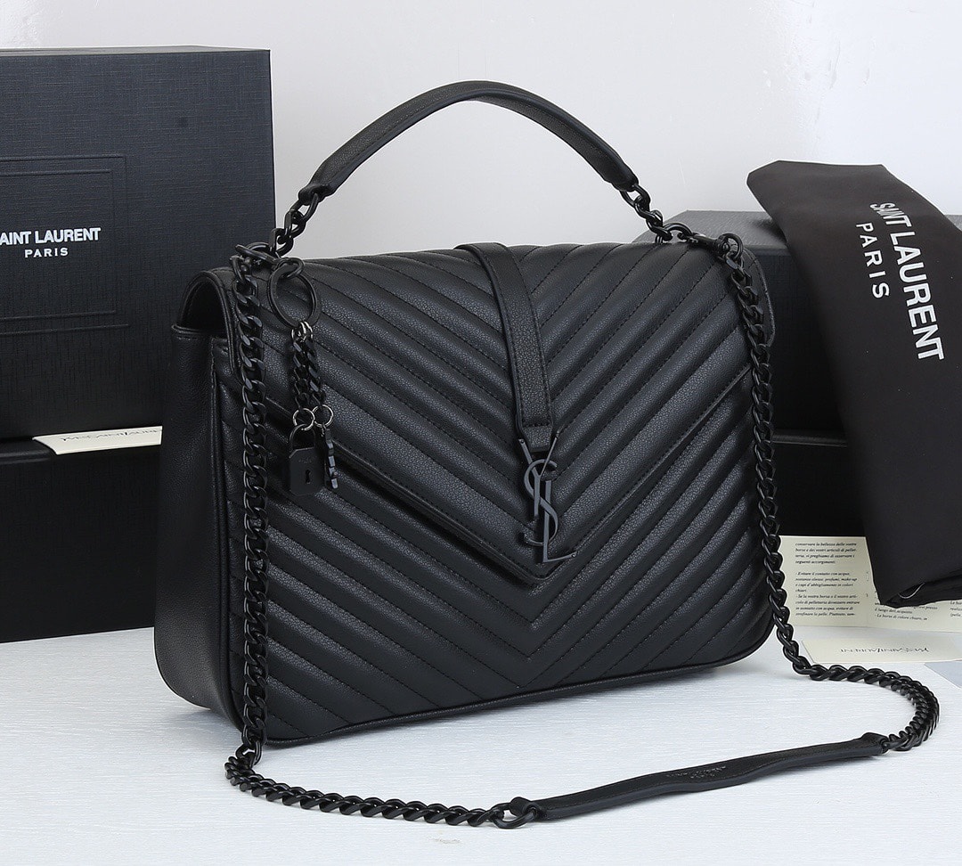 YSL COLLEGE LARGE CHAIN BAG BLACK TONE HARDWARE 32CM