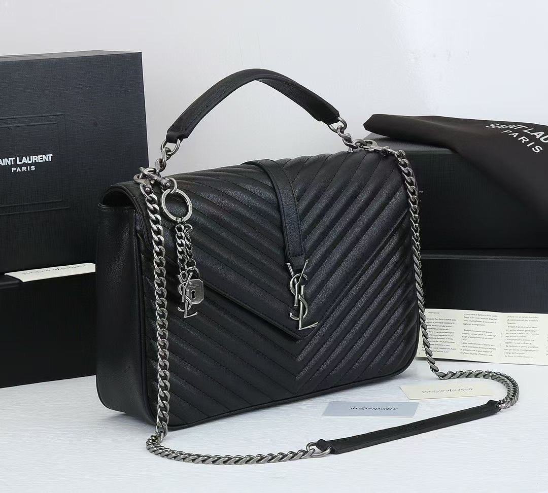 YSL COLLEGE LARGE CHAIN BAG BLACK 32CM 600278BRM041000