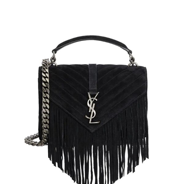 YSL COLLEGE MEDIUM SUEDE SHOULDER BAG BLACK 24CM