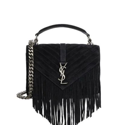 YSL COLLEGE MEDIUM SUEDE SHOULDER BAG BLACK 24CM