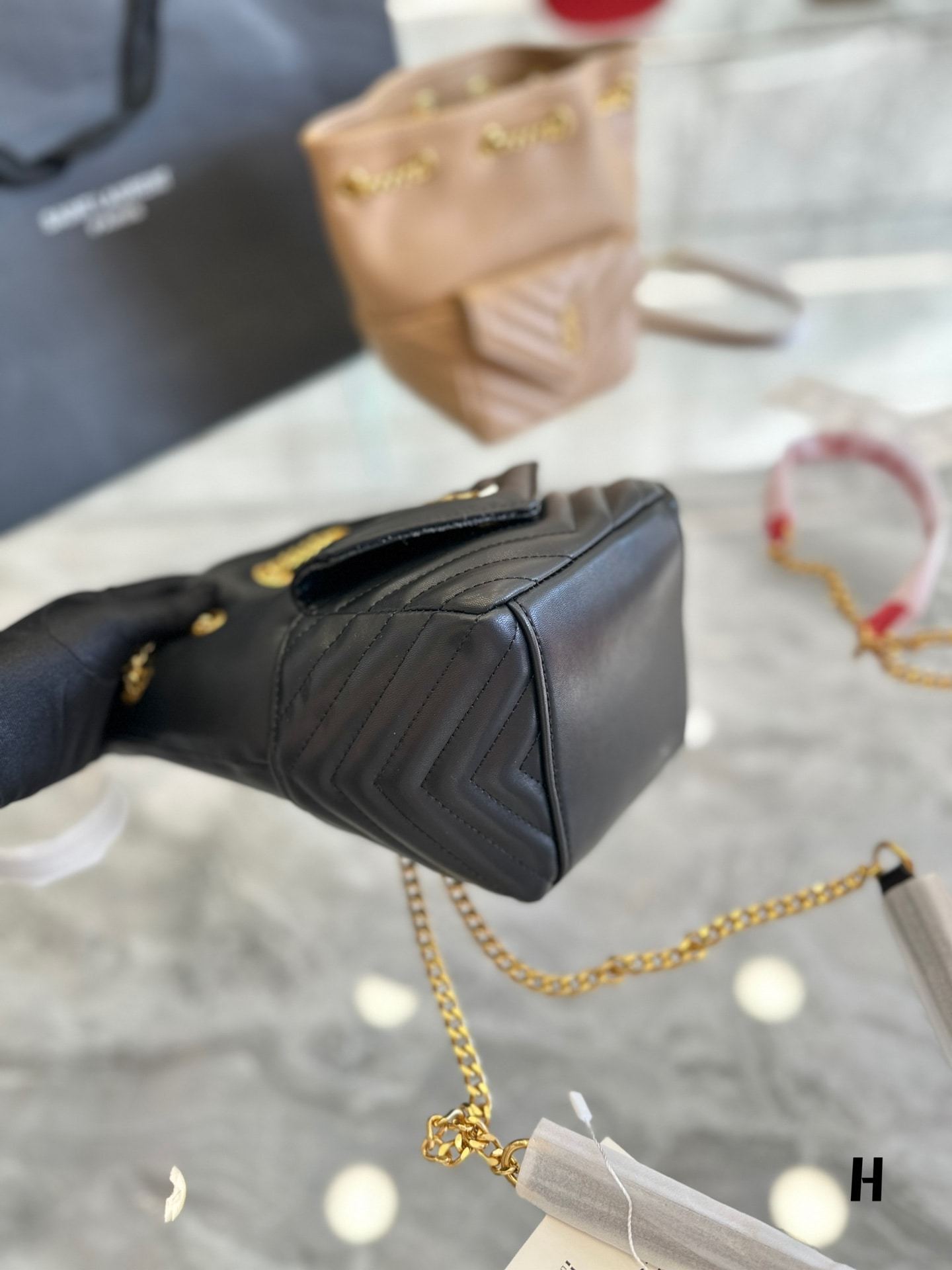 YSL JOE MINI BUCKET BAG IN QUILTED LAMBSKIN BLACK 19CM 7016311EL071000