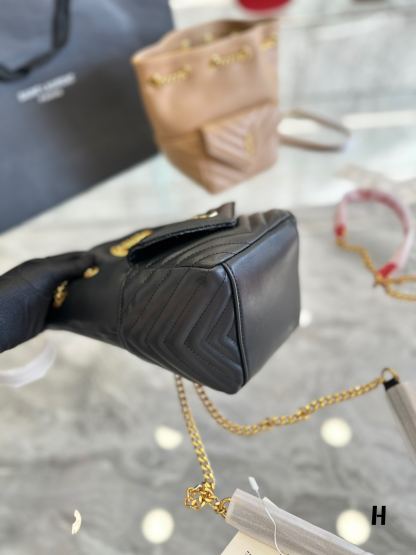 YSL JOE MINI BUCKET BAG IN QUILTED LAMBSKIN BLACK 19CM 7016311EL071000