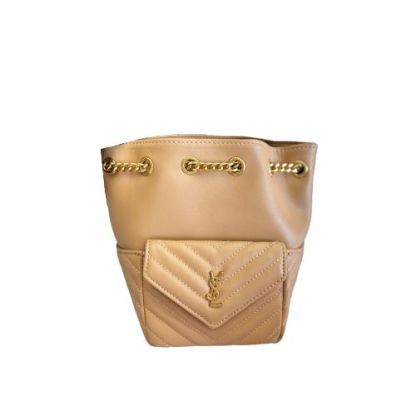 YSL JOE MINI BUCKET BAG IN QUILTED LAMBSKIN DARK BEIGE 19CM