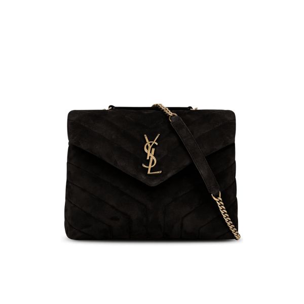 YSL LOULOU SMALL FLAP BAG SUEDE BLACK 25CM