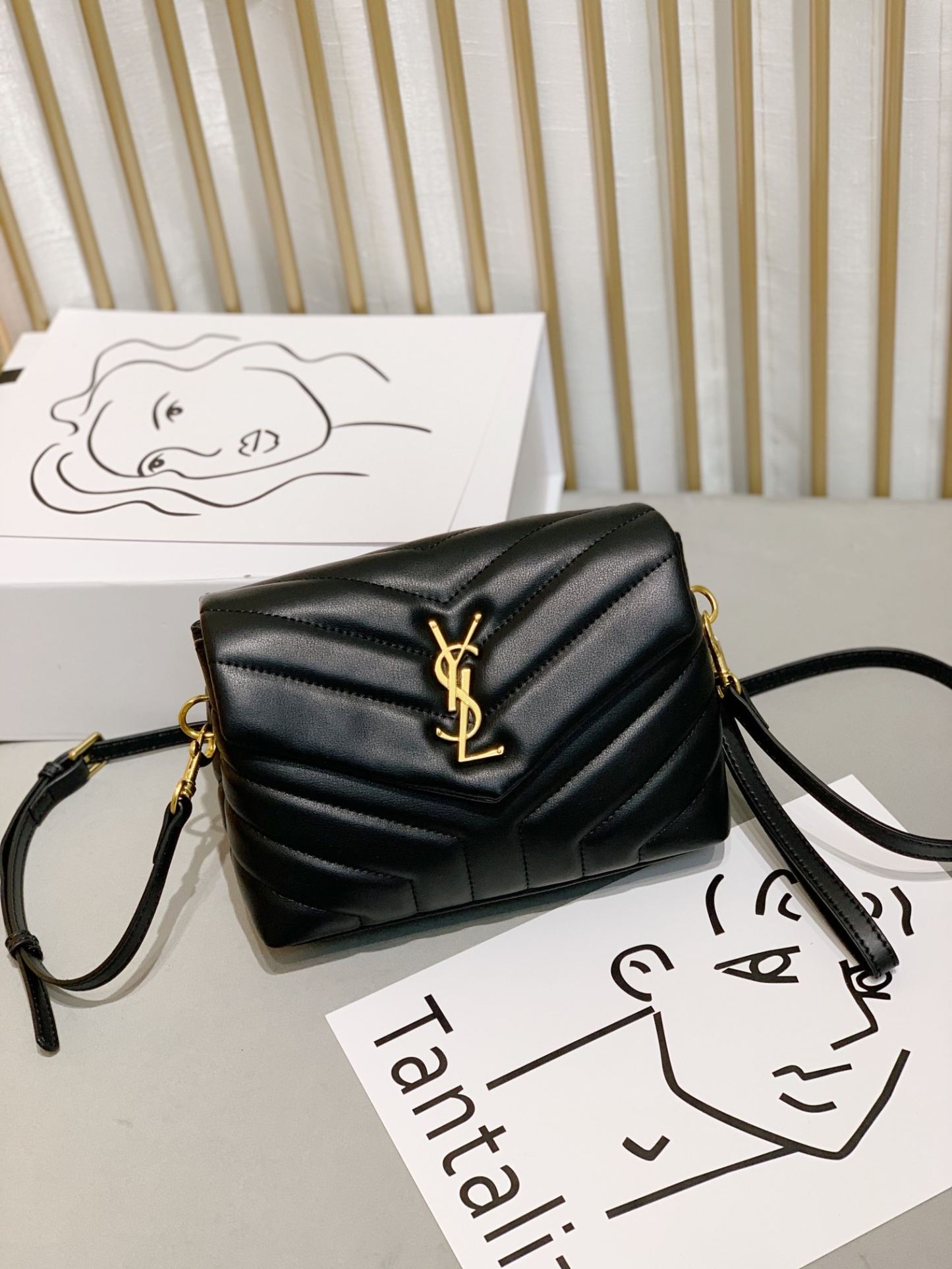 YSL LOULOU TOY STRAP BAG IN QUILTED Y LEATHER BLACK 678401DV7071000