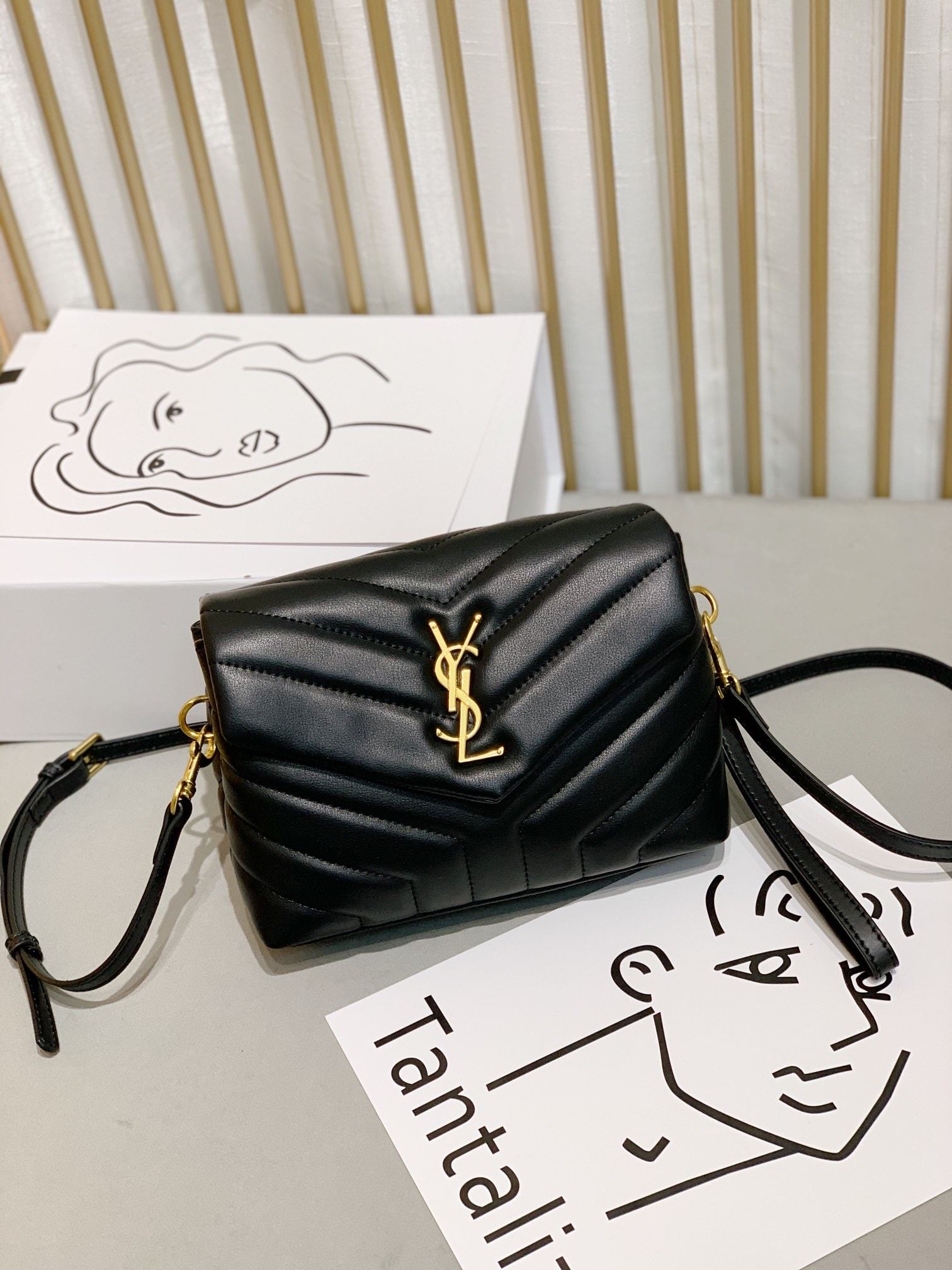 YSL LOULOU TOY STRAP BAG IN QUILTED Y LEATHER BLACK 678401DV7071000