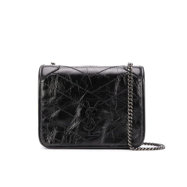 YSL NIKI VINTAGE LEATHER CHAIN WALLET BLACK 19CM