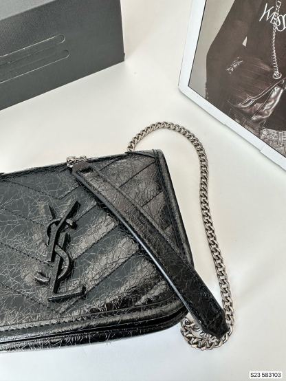 YSL NIKI VINTAGE LEATHER CHAIN WALLET BLACK 19CM