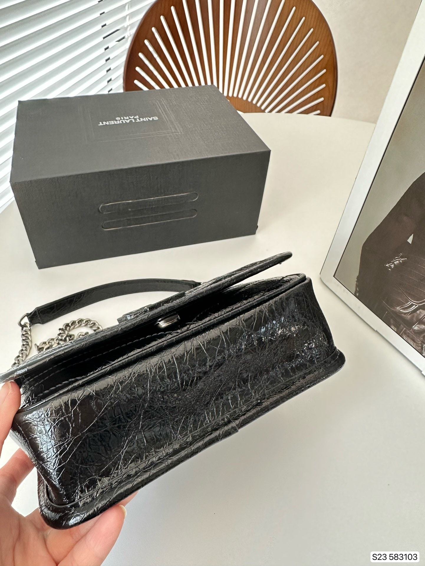 YSL NIKI VINTAGE LEATHER CHAIN WALLET BLACK 19CM