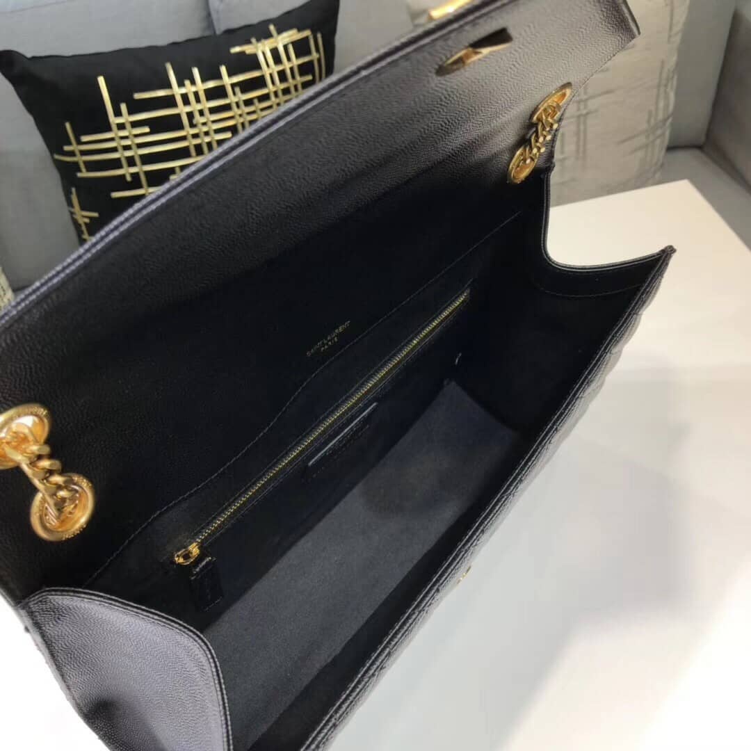 YSL ENVELOPE LARGE BAG IN MIX MATELASSÉ GRAIN DE POUDRE EMBOSSED BLACK GOLD 31CM 600166BOW911000