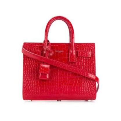 YSL SAC DE JOUR BAG CROCODILE EMBOSSED LEATHER RED 32CM