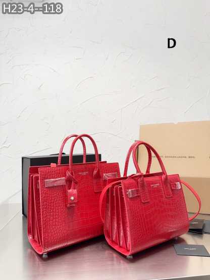 YSL SAC DE JOUR BAG CROCODILE EMBOSSED LEATHER RED 32CM