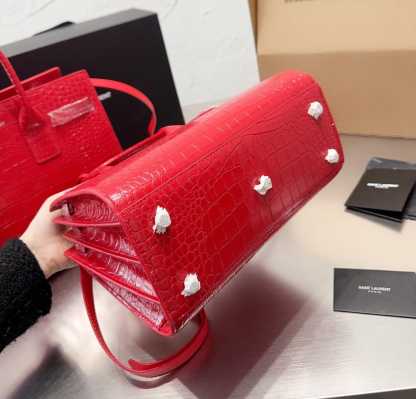YSL SAC DE JOUR BAG CROCODILE EMBOSSED LEATHER RED 32CM