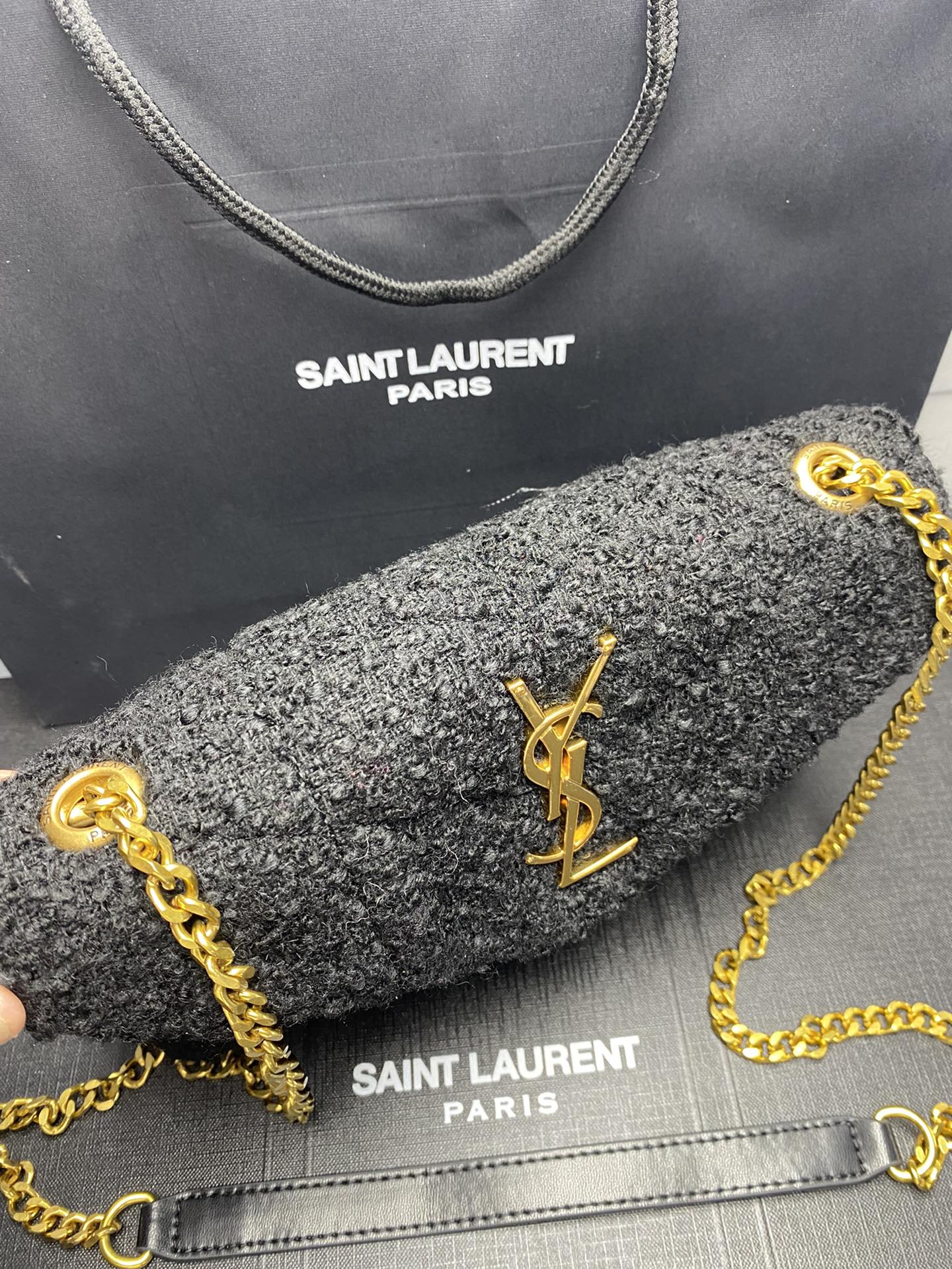 YSL SMALL LOULOU BOUCLE BAG BLACK 23CM