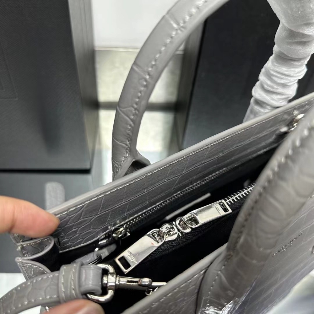 YSL SAC DE JOUR NANO IN CROCODILE EMBOSSED LEATHER GREY 26CM