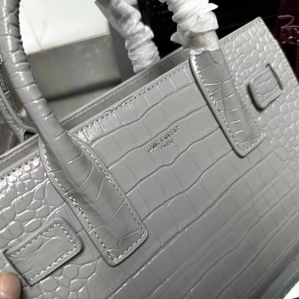 YSL SAC DE JOUR NANO IN CROCODILE EMBOSSED LEATHER GREY 26CM