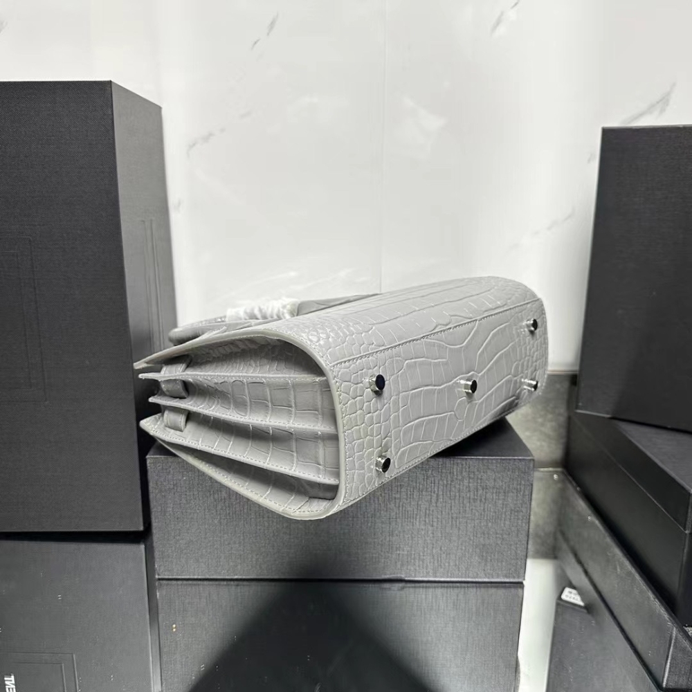YSL SAC DE JOUR NANO IN CROCODILE EMBOSSED LEATHER GREY 26CM