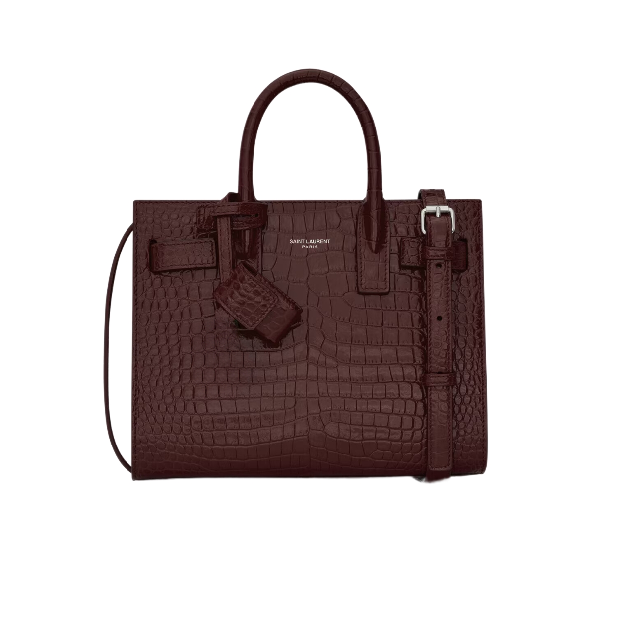 YSL SAC DE JOUR NANO IN CROCODILE EMBOSSED LEATHER BORDEAUX 26CM 392035DND1N6475