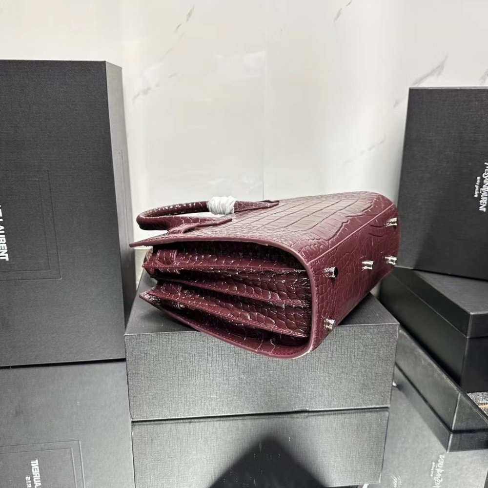 YSL SAC DE JOUR NANO IN CROCODILE EMBOSSED LEATHER BORDEAUX 26CM 392035DND1N6475
