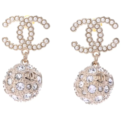 CC NEW CC GOLD BALL CRYSTAL PEARL DROP EARRINGS